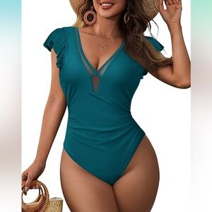 Mesh V-Neck One-Piece Swimsuit